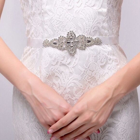 Offray Sash White Satin Ribbon Beaded Rhinestone - Picture 7 of 7